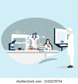 Science students working in the laboratory at the university. Concept for laboratory, Flat style vector illustration isolated on white background, suitable for wallpaper, banner, book illustration