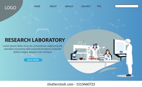 Science students working in the laboratory at the university. Concept for laboratory. Web Template Concept. Landing Page Concept. Flat Cartoon Vector Illustration