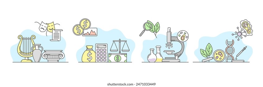 Science Study and Knowledge Discovery and Development Line Vector Set