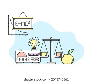 Science and Study with Mathematic Formula and Scale Balance Vector Line Illustration