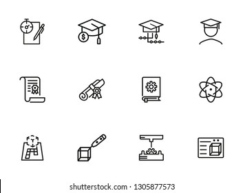 Science and studying icons. Set of line icons on white background. Bachelor, diploma, student. Education concept. Vector illustration can be used for topics like university, graduation, finals