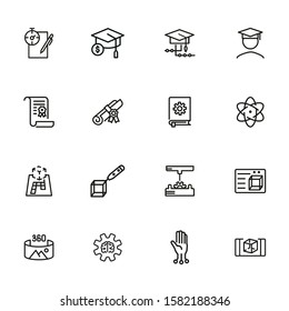 Science and studying icons. Set of line icons on white background. Bachelor, diploma, student. Education concept. Vector illustration can be used for topics like university, graduation, finals