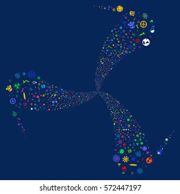 Science Symbols fireworks swirl rotation. Vector illustration style is flat bright multicolored iconic symbols on a blue background. Object whirlpool organized from random symbols.