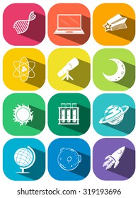 Science symbols on color icons illustration