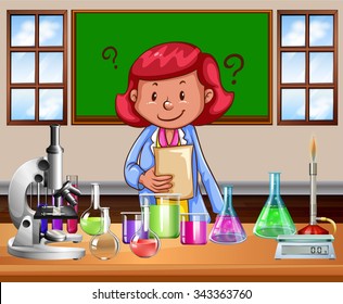 Profesor de ciencias haciendo la ilustración del laboratorio