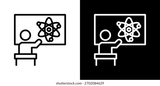 Science Teacher Icon Set. Clean Line Design mit hellen und dunklen Versionen für vielseitige Nutzung.