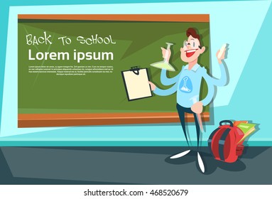 Science Teacher Over Class Board Back To School Education Banner Flat Vector Illustration