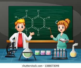 Science teacher with a Students in laboratory room