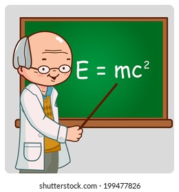 Science teacher teaching at class.Vector illustration