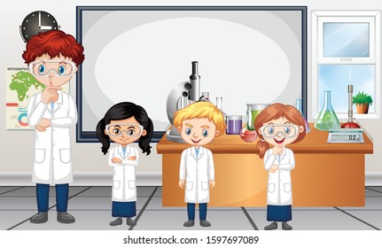 Science Teacher Three Students Science Classroom Stock Vector (Royalty ...