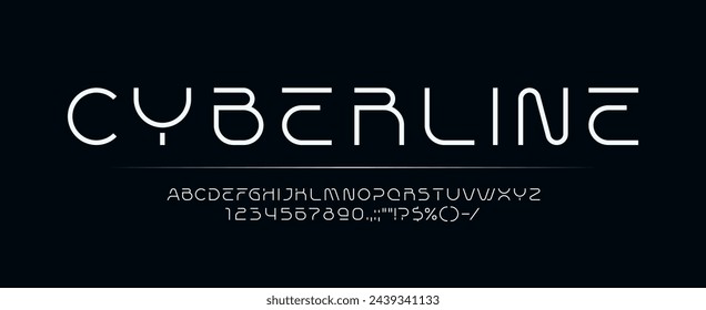 Fuente de la tecnología de la ciencia, tipo de letra cibernética, tipo digital, alfabeto inglés moderno. Letras y dígitos del alfabeto latino digital, tecnología moderna Inglés figuras vectoriales ABC y números o tipografía de fuentes símbolos científicos