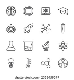 science and tech outline icons set isolated on white background vector illustration