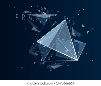 Science and technology 3D mesh abstract vector background, connected net lines fractal design, low poly polygonal elements in dynamic motion.