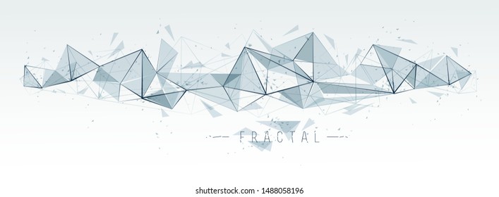 Science and technology 3D mesh abstract vector background, connected net lines fractal design, low poly polygonal elements in dynamic motion.