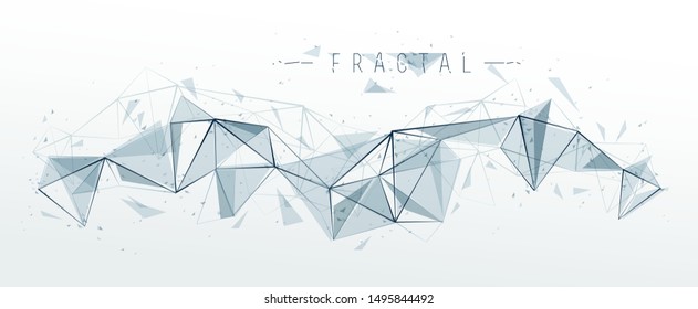 Science and technology 3D mesh abstract vector background, connected net lines fractal design, low poly polygonal elements in dynamic motion.