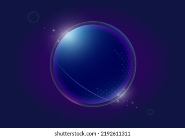 Science and technology abstract graphic background and texture, sphere planet circle, blue and pink tones, on dark background