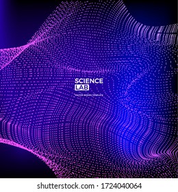 Science or technology background with dynamic particles. Trendy colourful design template. Applicable for banners, posters, placards, flyers, covers, presentations, identity, social media, websites.