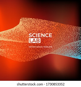 Science or technology background with dynamic particles. Trendy colourful design template. Applicable for banners, posters, placards, flyers, covers, presentations, identity, social media, websites.