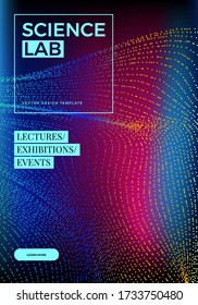 Science or technology background with dynamic particles. Trendy colourful design template. Applicable for banners, posters, placards, flyers, covers, presentations, identity, landing pages, websites.