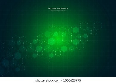 Science and technology background with hexagons. Molecular structure and chemical compounds. Geometric abstract background. Vector illustration