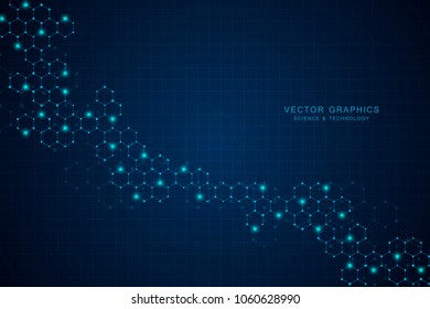 Science and technology background with hexagons. Molecular structure and chemical compounds. Geometric abstract background. Vector illustration