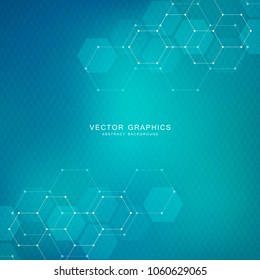 Science and technology background with hexagons. Molecular structure and chemical compounds. Geometric abstract background. Vector illustration