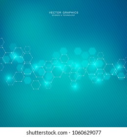 Science and technology background with hexagons. Molecular structure and chemical compounds. Geometric abstract background. Vector illustration