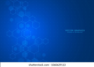 Science and technology background with hexagons. Molecular structure and chemical compounds. Geometric abstract background. Vector illustration