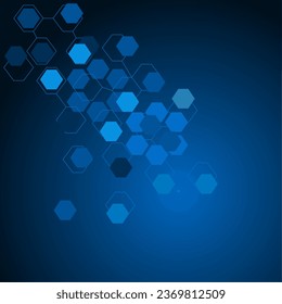 Antecedentes científicos y tecnológicos con hexágonos. Estructura molecular y compuestos químicos. Fondo abstracto geométrico. Ilustración vectorial.
