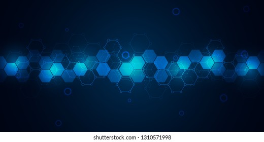 Science And Technology Background With Hexagons Pattern. Hi-tech Background Of Molecular Structures And Chemical Engineering