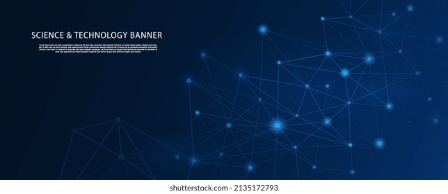 Banner de tecnología científica. Tecnologías e innovaciones digitales. Transmisión de datos, Internet y biblioteca o archivo electrónico. Diseño elegante para la página de aterrizaje. Dibujo vectorial plano de dibujos animados