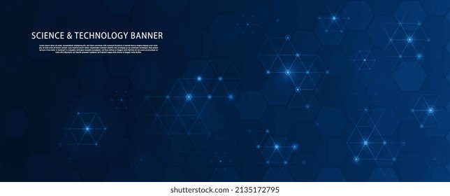 Science technology banner. Digital world and innovation, electronics and data transmission. Online archive and work with information. Wallpaper for phone or computer. Cartoon flat vector illustration