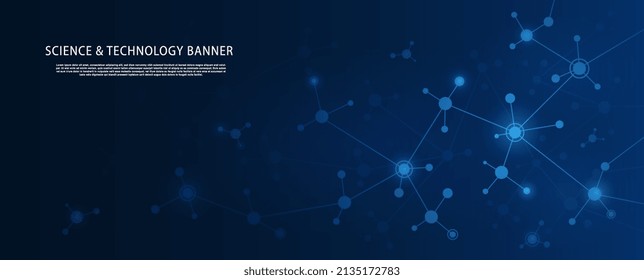 Science technology banner. Modern technologies and innovations, digital world and data transmission. Futuristic image, programming and coding. Banner for site. Cartoon flat vector illustration