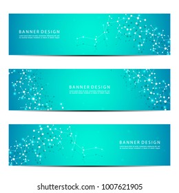 Science and technology banners. DNA molecule structure background. Scientific and technological concept. Vector illustration