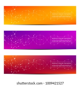Science and technology banners. DNA molecule structure background. Scientific and technological concept. Vector illustration