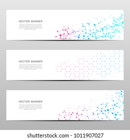 Science and technology banners. DNA molecule structure background. Scientific and technological concept. Vector illustration