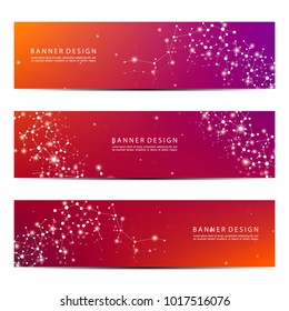 Science and technology banners. DNA molecule structure background. Scientific and technological concept. Vector illustration