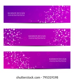 Science and technology banners. DNA molecule structure background. Scientific and technological concept. Vector illustration