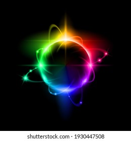 Science and Technology Concept, Atomic Structure with Nucleus - a Symbolic Image of Elementary Particle on Black Background