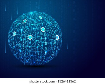 Science and technology concept, futuristic cyberspace network, 3D global networking sphere on blue background.