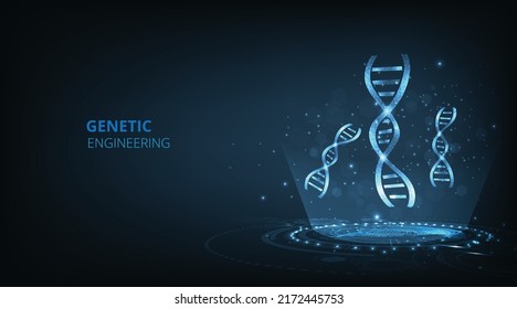 Science and Technology concept. Graphic of DNA with futuristic element.Genetics background.Depicting innovation in shape of a DNA double helix on dark blue background. 