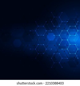 Science and technology concept with hexagons pattern and geometric shapes. Vector illustration