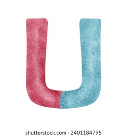 Science and technology concept. Red and blue horseshoes are magnetic isolated on a white background. Watercolor vector illustration.