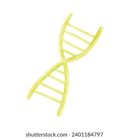 Wissenschafts- und Technologiekonzept. Gelbe DNA, Doppelhelix-Spirale einzeln auf weißem Hintergrund. Aquarell, Vektorgrafik.