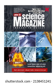 Science and technology cover magazine. Layout illustration modern background. 
