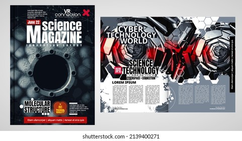 Revista de portada de ciencia y tecnología. Ilustración de diseño fondo moderno