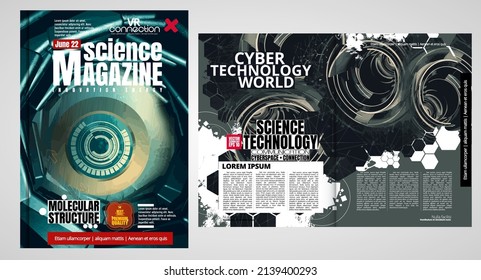 Revista de portada de ciencia y tecnología. Ilustración de diseño fondo moderno