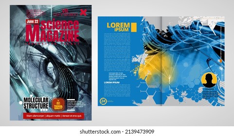 Science and technology cover magazine. Layout illustration modern background. 