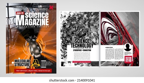 Science and technology cover magazine. Layout illustration modern background. 
