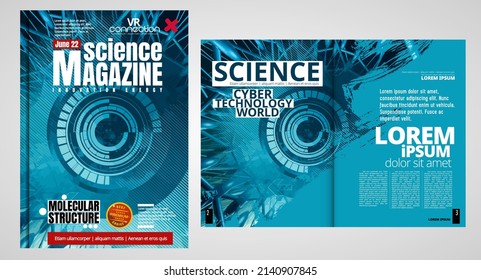 Science and technology cover magazine. Layout illustration modern background. 